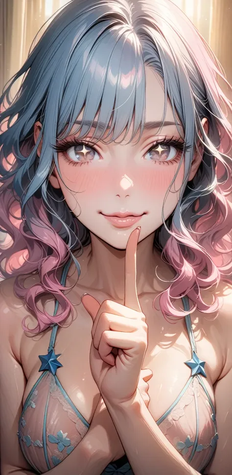 （pastel blue hair color:1.8）.（a side ponytail:1.3）、steam.wet. drools、   embarrassing expression   、 composition focusing on the ...