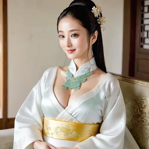 The pregnant woman is Ishihara Satomi, the bride in a Chinese national costume, hugged and kissed a middle-aged Chinese man in a Chinese mansion, had a wedding, became a long-awaited Chinese wife, and is in love with her husband、((Best Quality)), ((masterp...