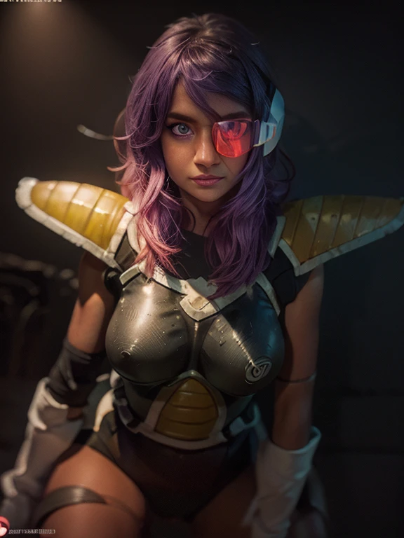 Saiyan Scouter, Saiyan_Scouter, scouter, tinted eyewear, saiyan armor, armor, 1girl,  (muted colors, cinematic, dim colors, soothing tones:1.2), insanely detailed, hyperdetailed,  soft lighting, high quality, textured skin, detailed pupils, visible skin de...