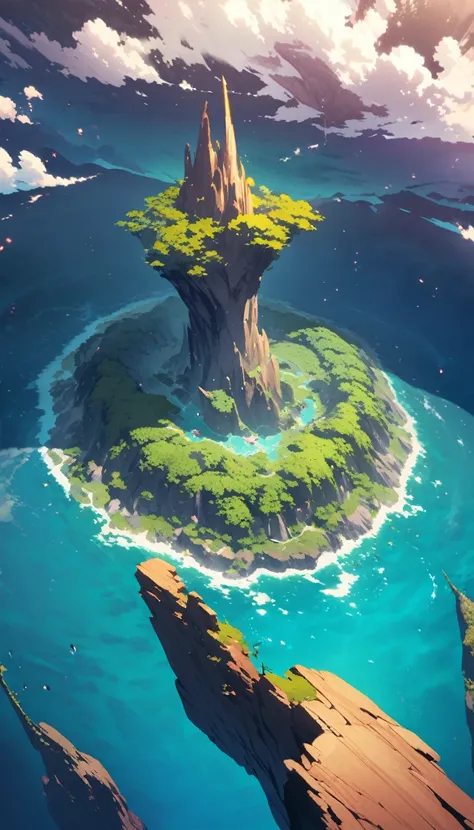 Mysterious Island，High Saturation，CG Art， Makoto Shinkai&#39;s photo, pure, Concept Art, Lofi Art style，Shinkai Makoto animation art style, Lofi Art, Beautiful anime scene, Anime Landscape, Detailed scenery, Makoto Shinkai&#39;s style, Makoto Shinkai&#39;s...