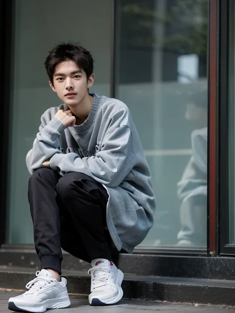 handsome boy,20yo,sneaker,sweater,