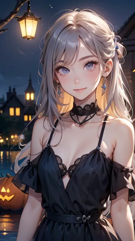 darkness　different world、very long blue and silver hair 1:5、small face、whole body expression、small breasts、wearing purple dress,...