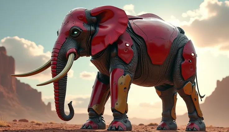 Generate an image of an elephant wearing Iron Mans armor 