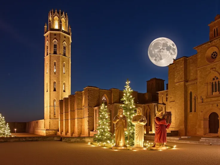 the seu vella cathedral beautifully adorned with countless christmas lights, illuminating its gothic stone architecture with a w...