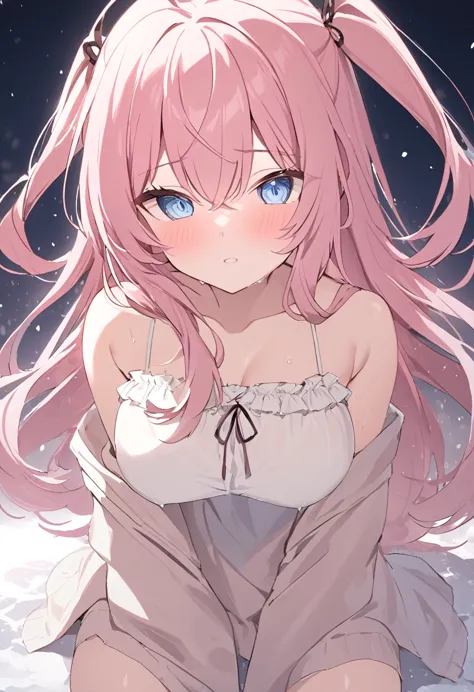 luka megurine, blue eyes,  Long Hair, Pink Hair,., Large Breasts,, SNOW, Live Stage, alone, , Blank look,  (Sweating profusely, Love Juice, Wet woman, Female ) naked, Browsing Caution, Pee, Breastfeeding, projectile Breastfeeding, nipple