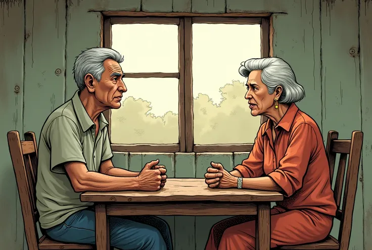 Seu Chico talks to Dona Zefa about how the rainy season is no longer the same. Comic book image
