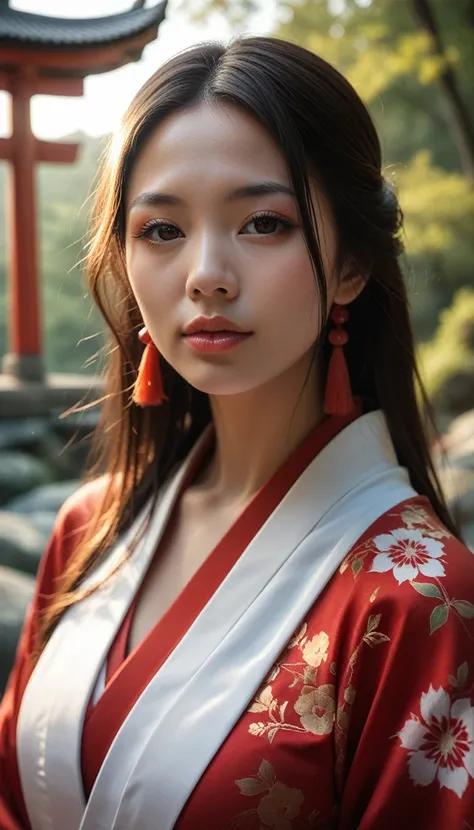 a japanese woman,shrine maiden outfit,
8k, masterpiece, RAW photo, best quality, photorealistic, extremely detailed CG unity 8k wallpaper, Depth of field, Cinematic Light, Lens Flare, Ray tracing, (extremely beautiful face, beautiful lips, beautiful eyes),...