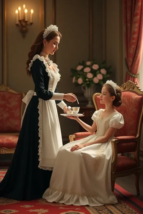 Maid serving a young princess