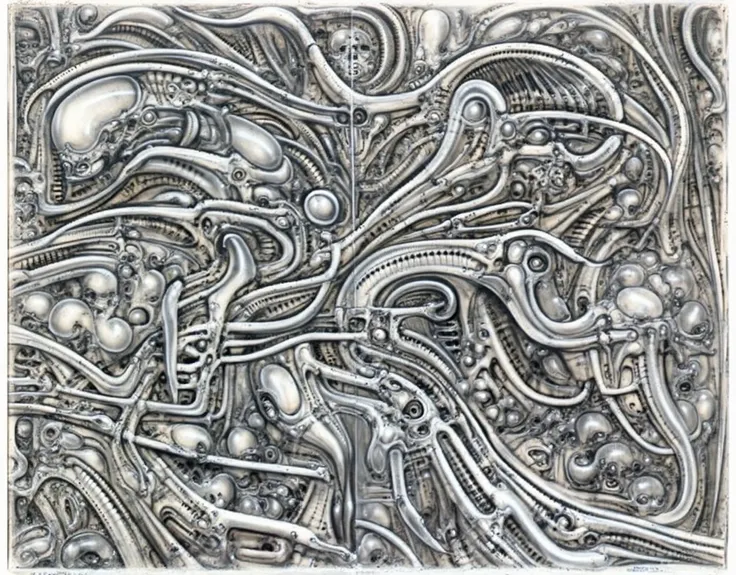 h. r. giger's liminal void, g1g3r, , giger_style, , (triadic:1.1), (proportion:1.1),  (frottage:1.1), (reflected light:1.2), par...