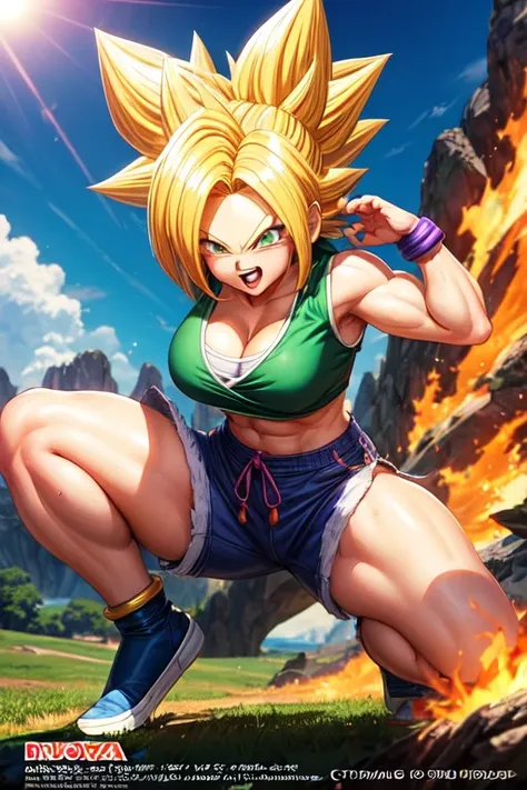  dragon ball fighter 2 , chica saiyan, Kefla, 8k site, By Akira Toriyama, site artwork, site, 4k.  high quality, going super saiyan, 4k], 4k ], female goku, dragon ball character, official art ,  HD artwork , Rudo type pose, Super Saiyan, muscle shirt! gre...