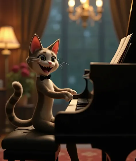  Make the cat in the picture play the piano, Dance and smile while playing 