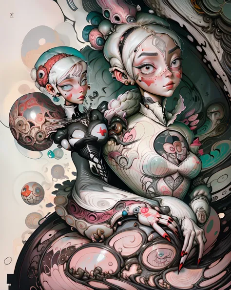 (1girl:1.3),  
alice in wonderland 
(art by amy earles	)
   absurdres, highres, ultra detailed,   bold contrasts,  flat colors, ...