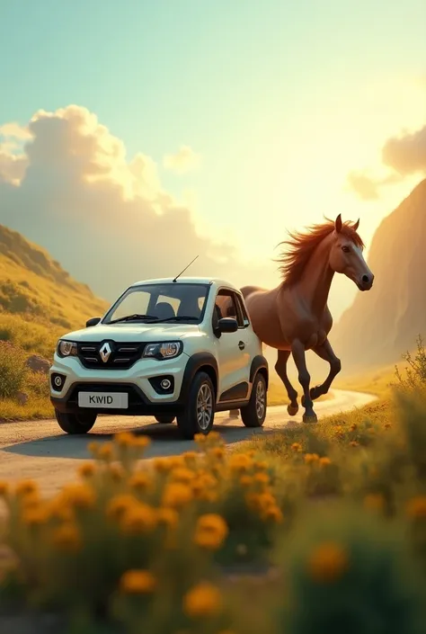 A kwid being pulled by a horse digital art

