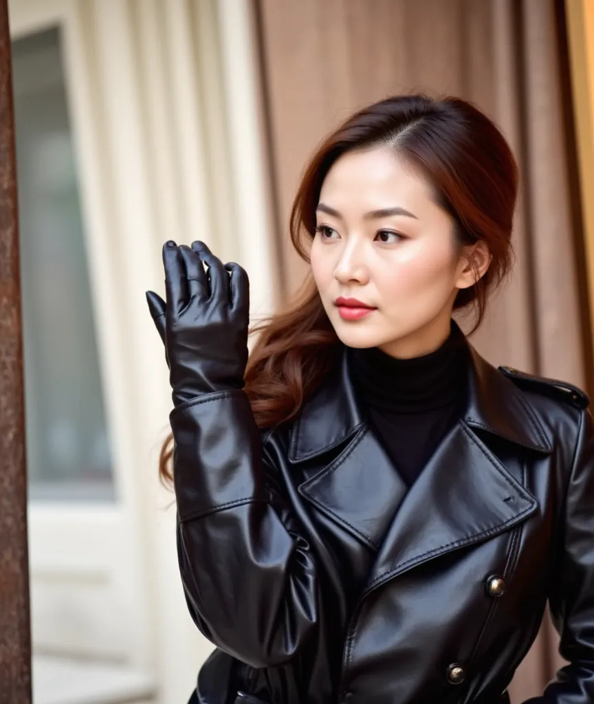 64k, ultra realistic black leather long gloves, black leather two korean female futanari fashion model-actress got penis with hy...