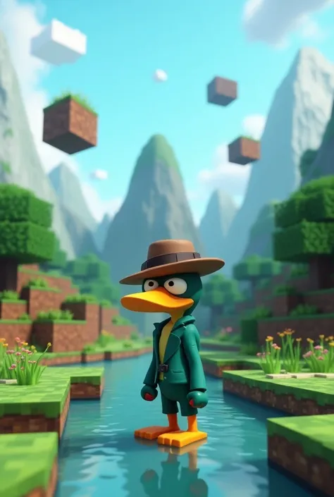 Perry the platypus in a Minecraft world