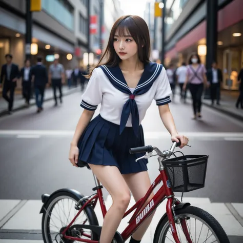 beautiful japanese woman ,  supermodel , riding a bike:1.331,  photorealistic,  very realistic pictures , realistic,  perfect co...