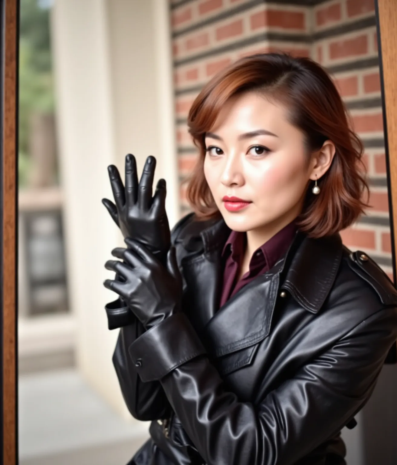 64k, ultra realistic black leather long gloves, black leather two korean female futanari fashion model-actress got penis with hy...