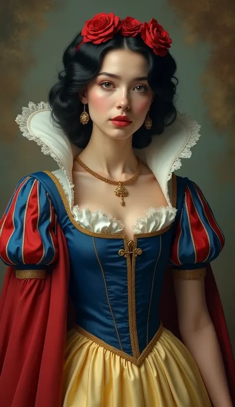 movie poster for "snow white"

central image: portrait of snow white, a beautiful teenage girl blessed with beauty so flawless and enchanting, she is the "fairest in the land." the phrase "lips red as the rose, hair black as ebony, and skin white as snow" 