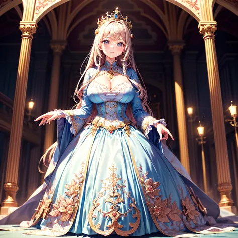 (masterpiece, Best Quality, extremely detailed:1.1),(  moe anime art style :1.2), 1 girl,((full body, focus face)),((Alone)), cute, Cute, digital art ,(( LUXURIOUS PRINCESS ROCOCO BALL GOWN WITH BEAUTIFUL EMBROIDERY AND 1 GORGEOUS ANIMATION PRINCESS IN A V...