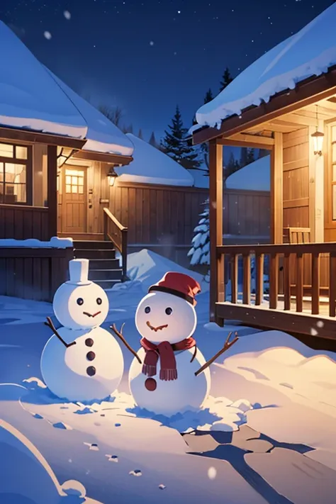 winter, snow, night, snow field, snowman,