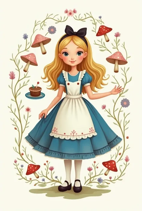 Bakery logo with alice in wonderland theme but aesthetic