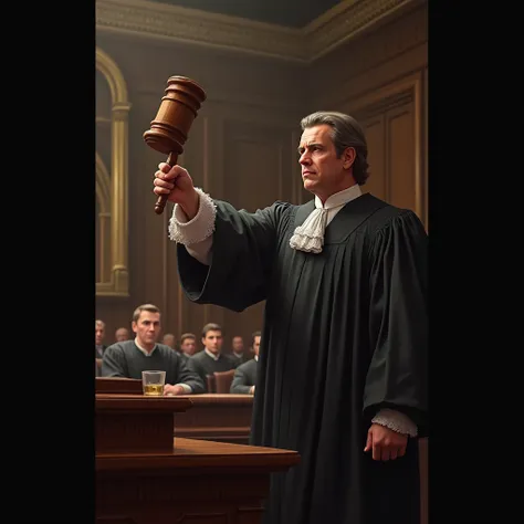 The judge knocks with a hammer at a court session