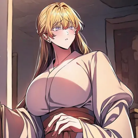 (Masterpiece、Highest quality、Very detailed、8K)、One Woman、18-year-old、Blonde、Big Breasts、kimono、stand