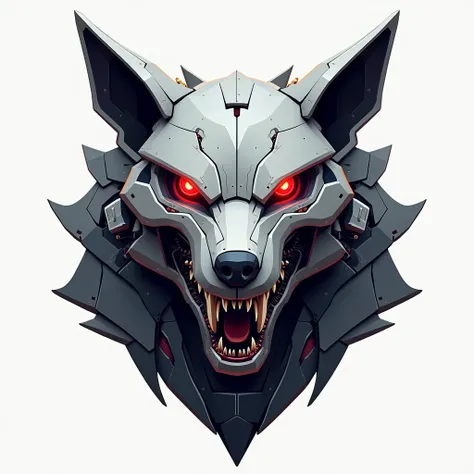 skull wolf mecha head vector art front close up