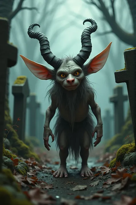 Large-eared satyr dwarf ,  haunted by an angry peoples grave 