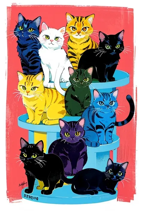 Lots of colorful cats