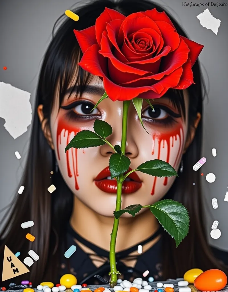 a scene on a graduated grey background. a bright red rose in full bloom, displaying every petal in its glorious form. replace th...