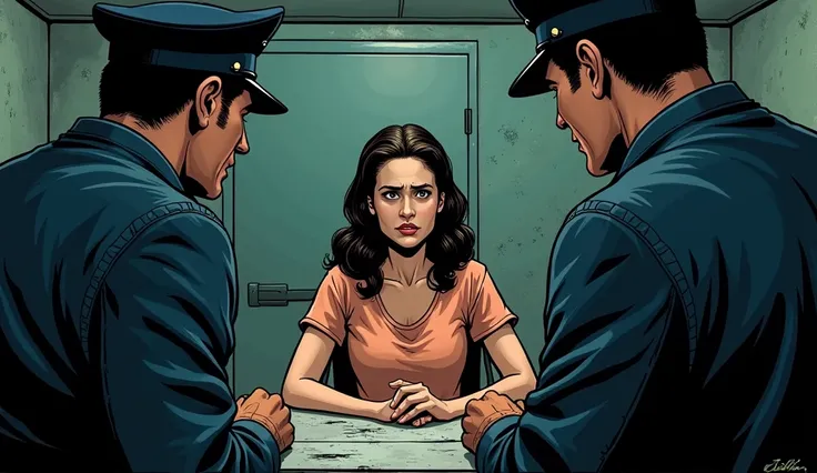 old school comic
a young foster mother being questioned by police investigators