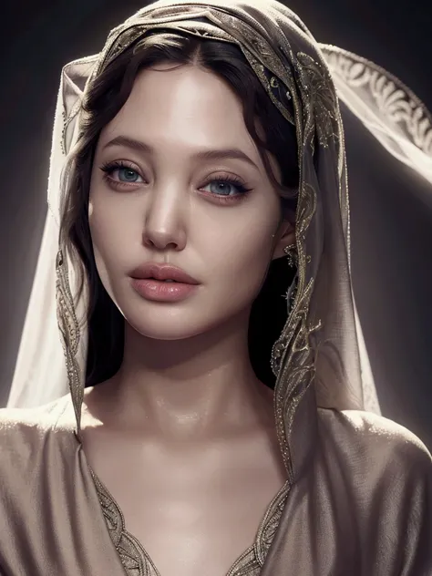 a young angelina jolie, muslim hijab, beautiful detailed eyes, beautiful detailed lips, extremely detailed face, long eyelashes,...