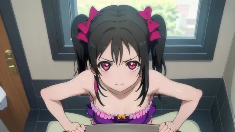 dark,dark room,chiaroscuro、nsfw、solo、yazawa nico、(masterpiece),(best quality), is looking over here、colorful satin bra、colorful ...