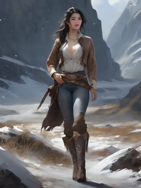 liuyifei,photo realistic, sexy, unity 4k wallpaper,highres,cowboy shot steel in the glacier landscape, painting, low quality) (b...