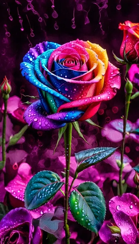 cinematic photo, breathtaking, a realistic colorful ink and wash with vibrant watercolor sketch of a volumetric rose,  dynamical...