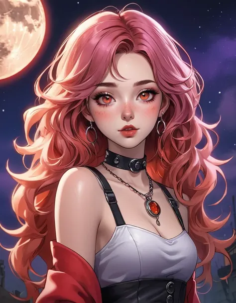 create an image apart from this , a girl named lavy with curly hair , no bangs!  and freshly painted red (light red ,orange),  f...