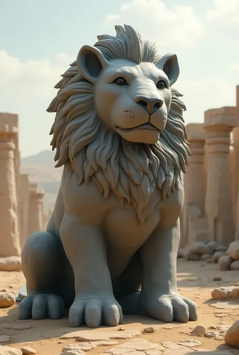 Mesopotamia cute big lion gray stone monster