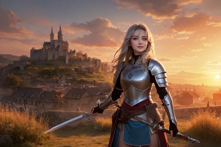 
((masterpiece)), ((best quality)), (ultra-detailed), ((kawaii)), cute, (lovely), ((extremely detailed)), 4K, (8K), best quality, (beautiful), illustration, brave female, warrior in medieval armor, standing on a battlefield, a sword in hand and a shield by...