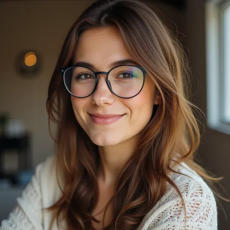 hfsuzy,glasses,1girl,glasses,photo of the most beautiful woman, soft smirk, portra 400