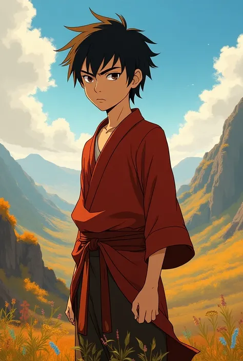 Zuko avatar character the legend of Aang Studio Ghibli version with features identical to the cartoon with the scar a 17-year-old boy Studio Ghibli 
