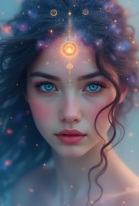 {young beautiful woman, intricate psychedelic patterns, vibrant colors, flowing hair, mesmerizing gaze, detailed skin textures, otherworldly beauty, cosmic elements} 
type: portrait, 
art style: {psychedelic, Alex Grey, surreal, visionary art}, 
environmen...