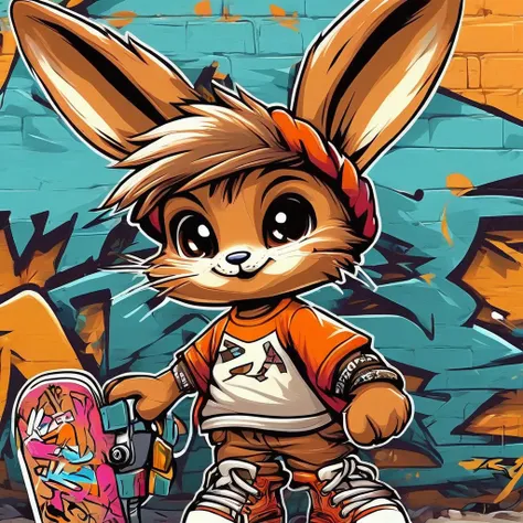 1xhsn1, graffiti, cute hip-hop, Adrienne the Rabbit with tan and brown color palette