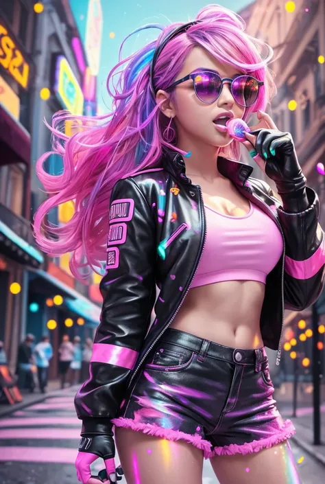  full body ,  a girl, change, Alone, focus on the eyes,  Masterfully crafted Glow , pink lens flare, Cinematic background,colorful, hyper details, HDR,  ultra detailed eyes , maduro, gordo,  rainbow paint falls ,( supermodel :1.3), made of ink, paint entir...