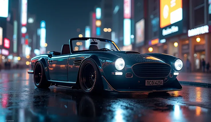 triumph tr6, modernized car, restomod, led round lights, car in 2025, night scenery 