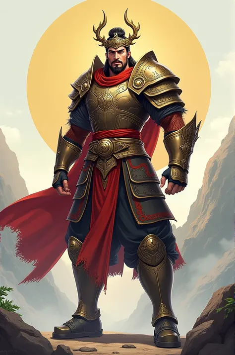 Son tinh is a robust and imposing warrior, Vietnamese male of Asian descent, 25 years old, known for his strength and skill in defense, representing the mountain god from Vietnamese mythology. Originating from a mountainous region, Hes a guardian of the ea...