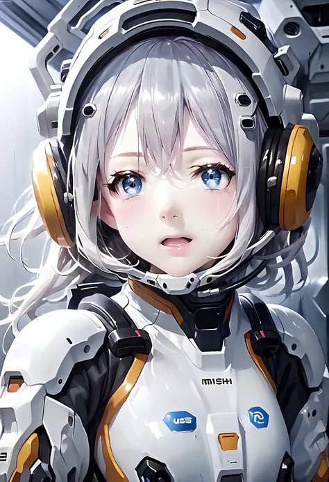 (very detailedな目と顔),blue eyes, small breasts,　 soaked,  clothes,mech suit, black inner,sf,weating from the pleasure, ((((express...