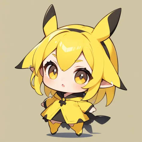 ultra-small deformation, Chibi Cute, 1 elven girl in Pikachu cosplay, solo, full body, simple background