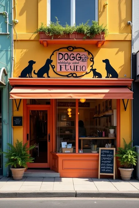 A photograpper shop name doggo studio, front view 