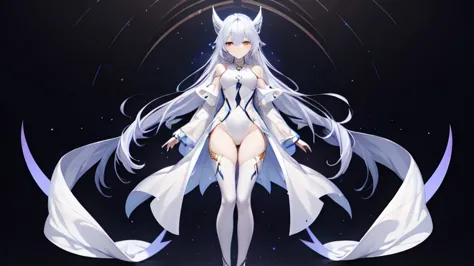 masterpiece , beautiful void goddess,  is standing in white transparent clothes all over her body under an empty night sky, disa...